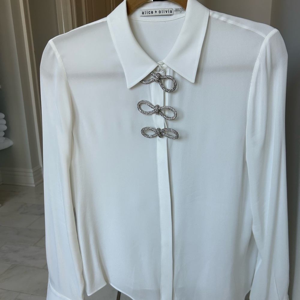 Alice and Olivia WILLA PLACKET BOW TOP size small